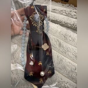 Upcycle Elegant Red and Black Cameo Brooch tie Necklace